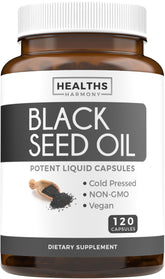 Healths Harmony Aceite de Semilla Negra, botella para ritual diario de bienestar.