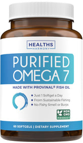 Healths Harmony Omega 7: bote de cápsulas, presentación clara para uso diario.