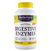 Healthy Origins enzimas digestivas en botella, promueven digestión suave tras comidas copiosas.