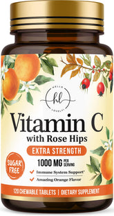 Hello Lovely Vitamina C 1000 mg, frasco frontal, apoyo diario para la inmunidad potencial.