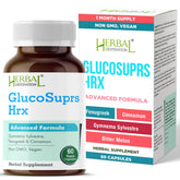 GlucoSuprs Hrx en botella, presentación clara para uso diario.