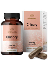 Cápsulas HERBAMAMA de fibra de achicoria para apoyo digestivo diario.