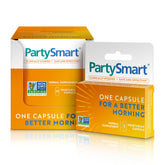 Himalaya PartySmart bottle and capsule on a nightstand suggesting a smoother morning
