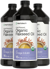 Horbäach Aceite de Linaza Orgánico, botella de 16 onzas, rico en omega para ensaladas.