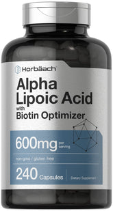 Horbaach ácido alfa-lipoico 600 mg en cápsulas para uso diario, experiencia suave y agradable.
