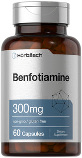 Horbaach Benfotiamina 300 mg: cápsulas en caja para uso diario.