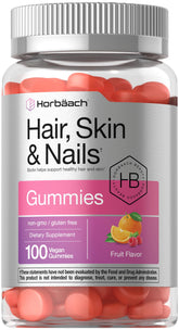 Horbaach gominolas con sabor a fruta para cabello sano, piel radiante y uñas fuertes.