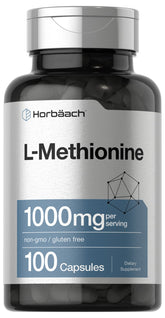Horbäach L-metionina 1000 mg, cápsulas de liberación rápida para uso diario.