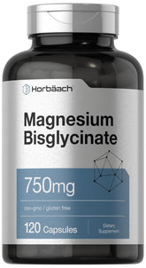 Producto Horbäach Magnesium Bisglycinate, cápsulas de 750 mg para uso diario.
