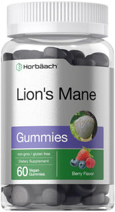 Horbäach melena de león, gomitas sabor frambuesa para apoyo diario.