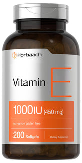 Horbäach Vitamina E 1000 UI, cápsulas en botella, apoyo diario para la salud