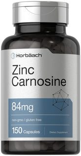 Horbaach Zinc Carnosine cápsulas: envase para uso diario seguro y fácil de almacenar.