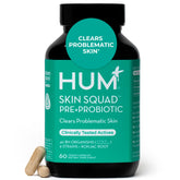 HUM Skin Squad Probiotics cápsulas, apoyo para equilibrio intestinal y piel limpia.