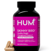 Hum Skinny Bird: botella de cápsulas de extracto de té verde para bienestar diario.