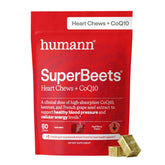 Humann SuperBeets Heart Chews: botella frontal, apoyo a la circulación saludable.