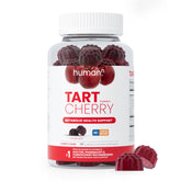 Humann Tart Cherry Gummies en bote, consumo diario conveniente.
