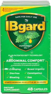 IBgard botell frontal mostrando el producto para comodidad abdominal y bienestar digestivo.