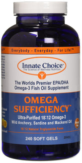 Innate Choice Omega Sufficiency Lemon botella de cápsulas, sabor a limón, ideal para uso diario.