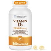 Inner Brightness Vitamina D3, cápsulas blandas en bote, soporte diario para huesos y defensas.