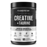 Jacked Factory Creatina + Taurina, vaso con agua ya mezclado para hidratación rápida.