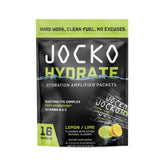 Jocko Fuel Packets Low Sugar en empaque Limón Lima para hidratación rápida durante entrenamientos.