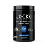 Jocko Fuel polv o colágeno con colostro en envase muestra soporte a articulaciones y tejido conectivo.