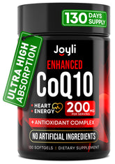 JOYLI Nutrition CoQ10 200 mg en botella de cápsulas blandas para energía diaria