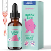 Frasco de JoySpring DetoxZee para niños con gotero para dosis diaria.
