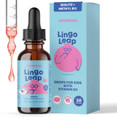 JoySpring LingoLeap, botella con gota, apoyo diario suave para niños.