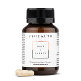 JSHealth Cabello y Energía: botella con cápsulas para apoyo diario de cabello y piel