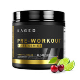 Kaged Pre-Workout Elite, etiqueta de lata para energía sostenida durante entrenamientos intensos.