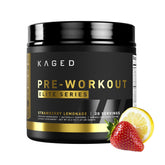 Kaged Pre Workout Elite, polvo fresa limón, energía limpia para entrenamientos intensos.