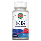 KAL ActivMelt D3 K2, vista frontal, tabletas sabor frambuesa para uso diario.