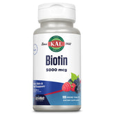 Kal Biotina 5000 mcg tableta sabor frutos rojos aptas para vegetarianos.