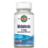 Kal Melatonina 3 mg en botella, liberación sostenida para dormir mejor.