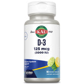 KAL Vitamina D-3 ActivMelt: disolución instantánea para ingesta rápida sin agua.