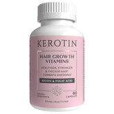Kerotin, botella de vitaminas para crecimiento del cabello, apoyo nutricional diario.