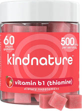 kindnature gominolas de vitamina b1 en botella con sabor fresa para energía diaria.