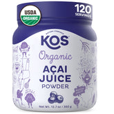 KOS Polvo de Açaí en empaque, antioxidantes para tus desayunos