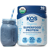 Proteína vegetal KOS sabor muffin de arándano para desayunos sabrosos y saciantes.