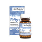 Kyo-Dophilus Fifty Plus en botella con cápsulas para apoyar la digestión diaria.