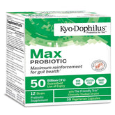 Kyo-Dophilus Max Probiotics: cápsulas vegetarianas, apoyo digestivo diario.