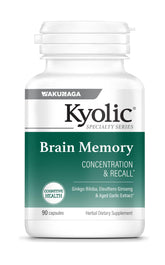 Kyolic Brain Memory – botella mostrando el envase para concentración y memoria.