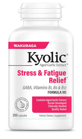 Kyolic Fórmula 101, botella de ajo envejecido, posible apoyo al bienestar diario.