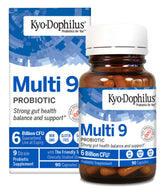 Kyolic Kyo-Dophilus Multi 9 Probiotic: bote con cápsulas para apoyo digestivo diario.