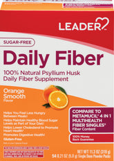 Leader Psyllium Husk Powder en bote, fibra vegetal para apoyar la digestión diaria.