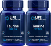 Life Extension Taurina en cápsulas vegetarianas: 1,000 mg por porción, ideal para uso diario.
