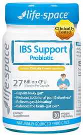 Life-Space IBS Probiotico: botella de 30 cápsulas para uso diario.