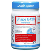 Life Space Shape B420 en primer plano de la botella, apoyo digestivo natural.