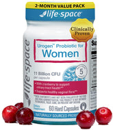 Life-Space Urogen Probiotics para mujeres, botella frontal, apoyo al equilibrio urinario y digestivo.